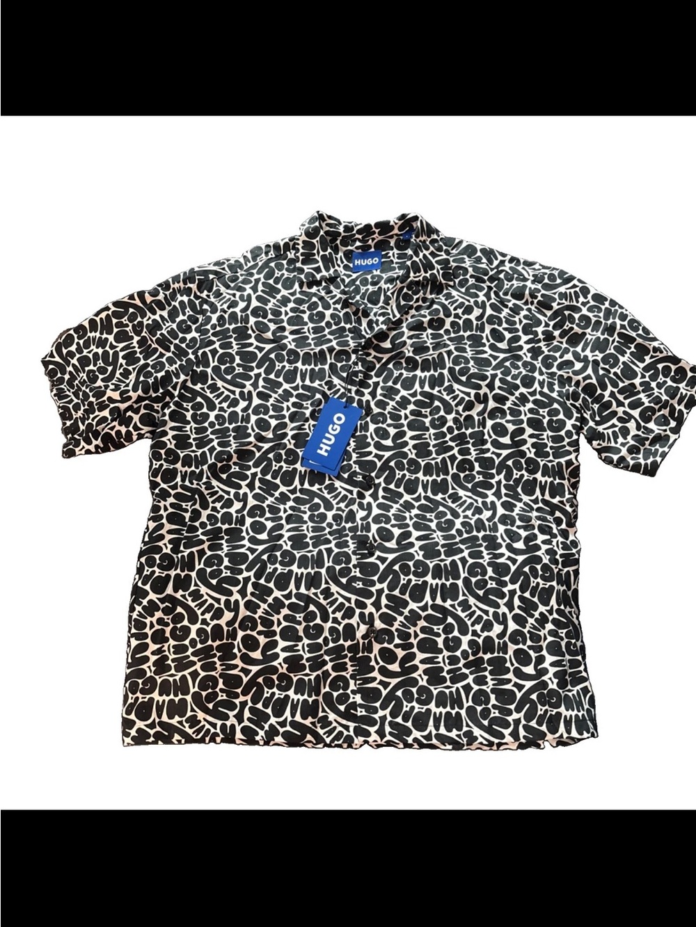 HUGO Black & White Graphic Short-Sleeve Button-Down Shirt